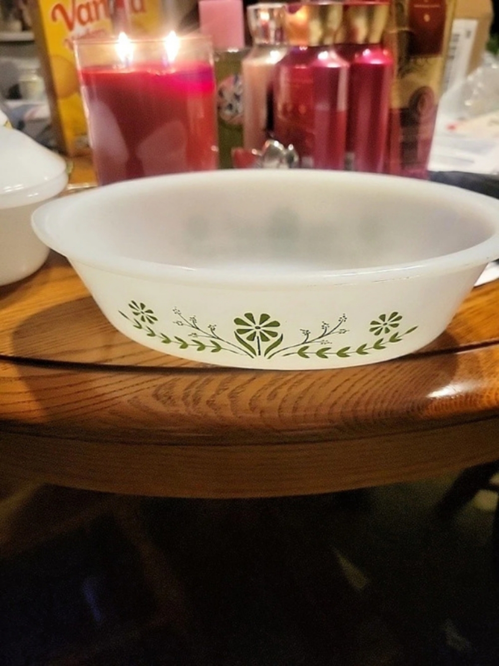Glassbake Spring Blossom Green Oval Casserole Dish 043